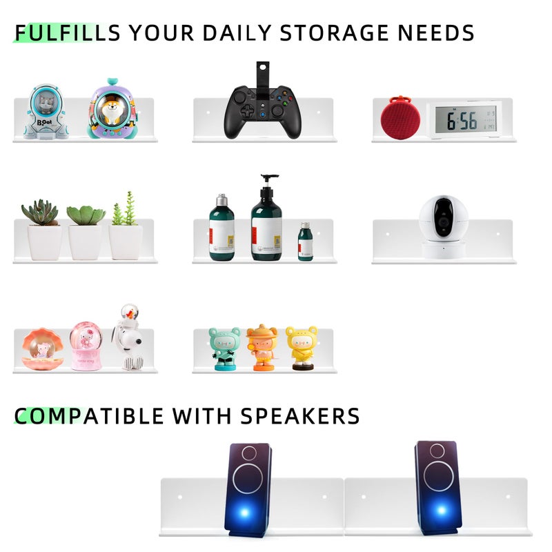 LUOBAO Acrylic Small Adhesive Wall Shelves,Mini Floating Shelves,Acrylic Display Shelves,Ledges for Pop Figures,Plant,Picture Photo Modern Wall for Bedroom Decor Living Room - Image 3